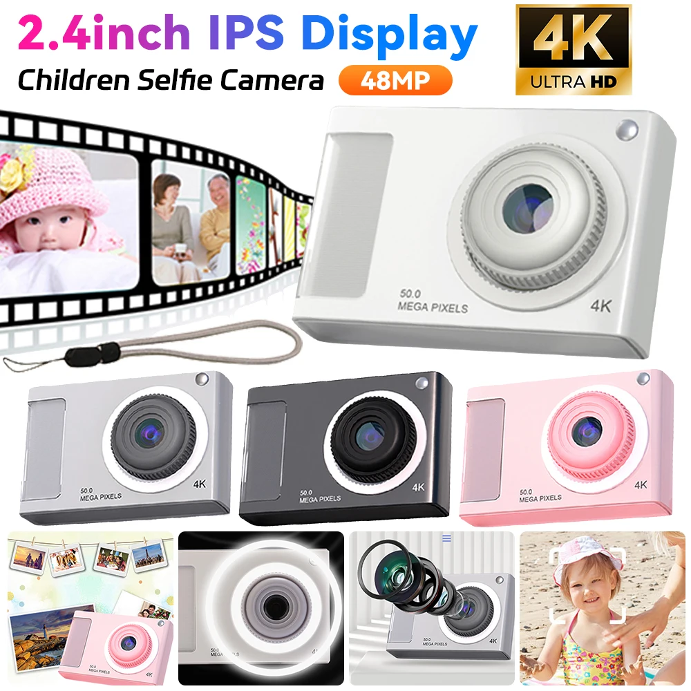 2.4 inch IPS Display Digital Camera 48MP HD 4K Video Camera with Fill Light 16X Zoom Anti-Shak Student Selfie Camera for Kids