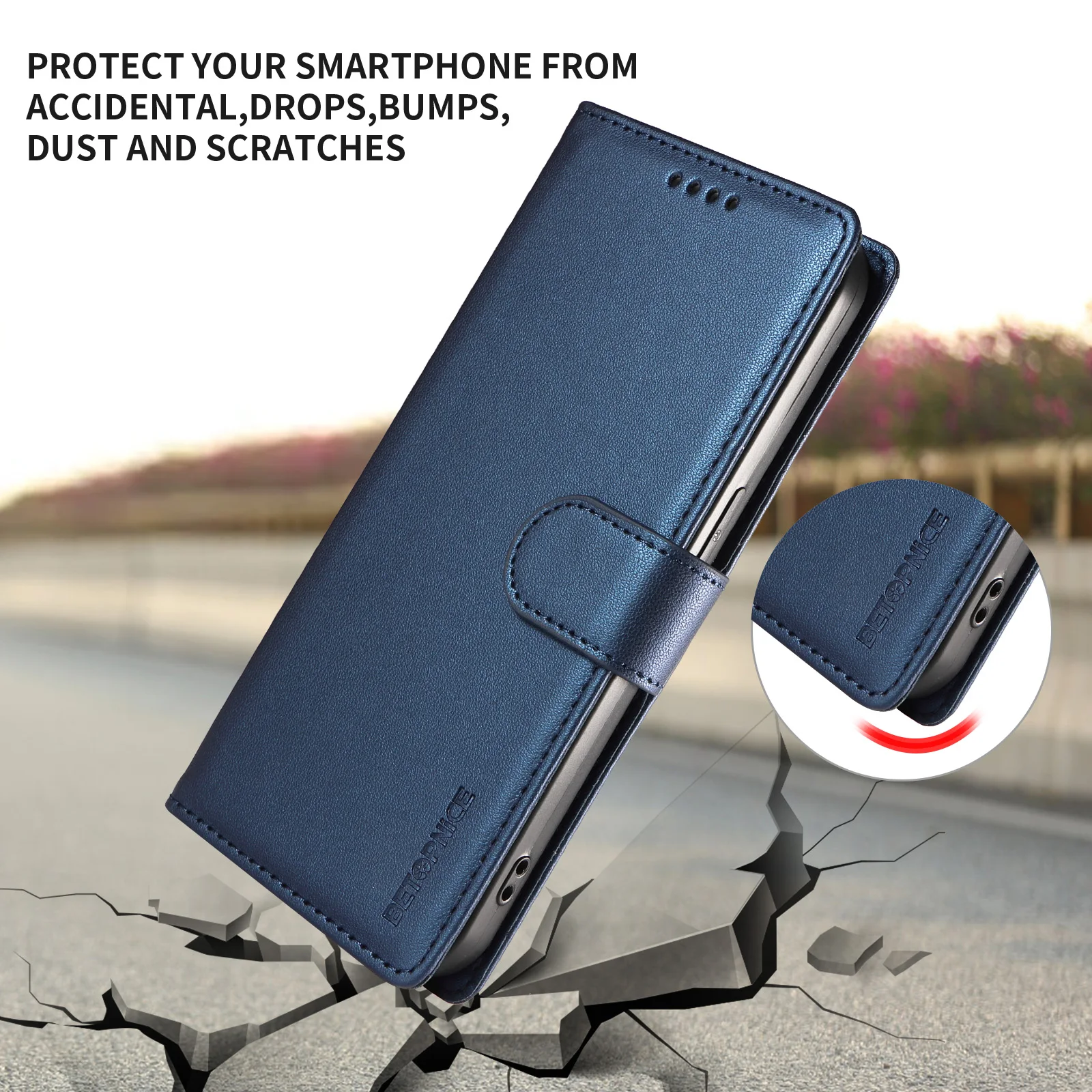 Magnetic RFID Blocking Leather Wallet Case with Card Slot & Shockproof Protection