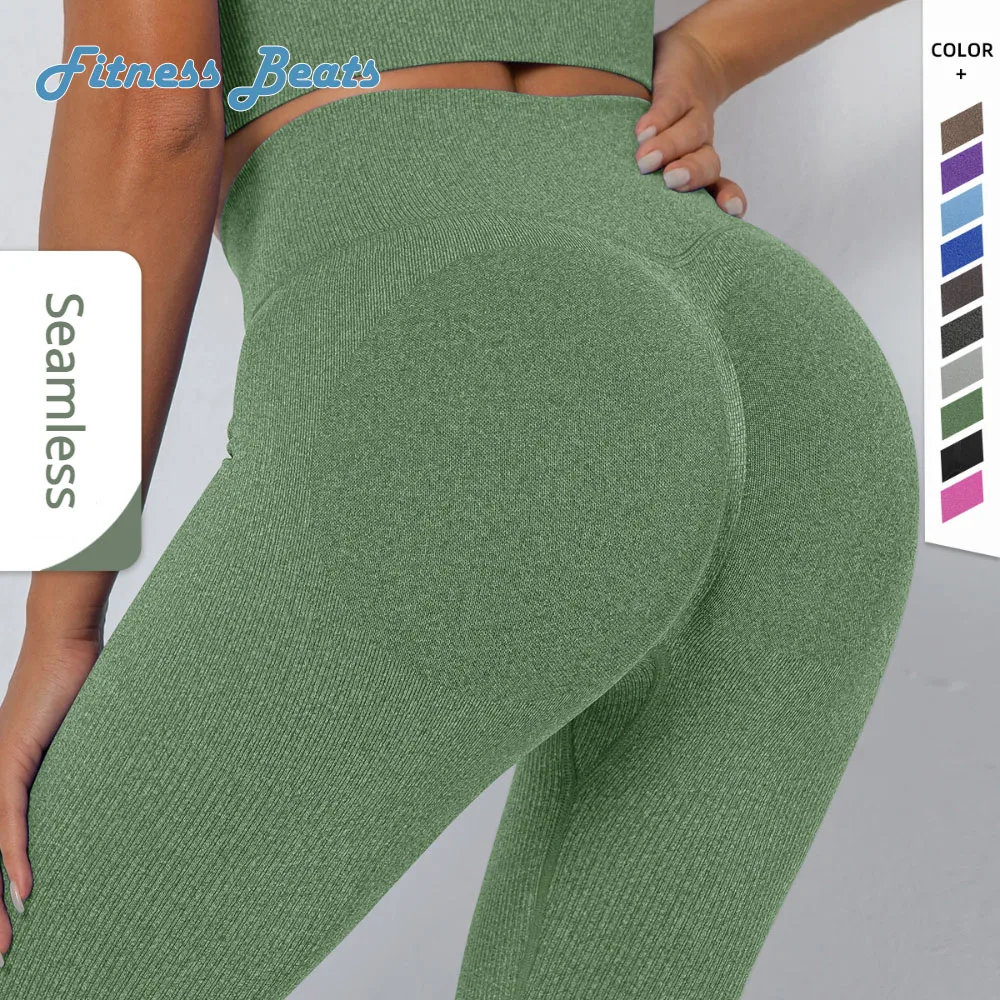 

Yoga Leggings Fitness Seamless Knitted Thread Hip Up V-Waist Solid Sexy High Waist Elastic Quick Dry Moisture Wicking Lady Pants