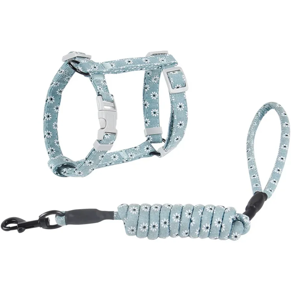 Adjustable Cat Dog Harness Leash Collar Set