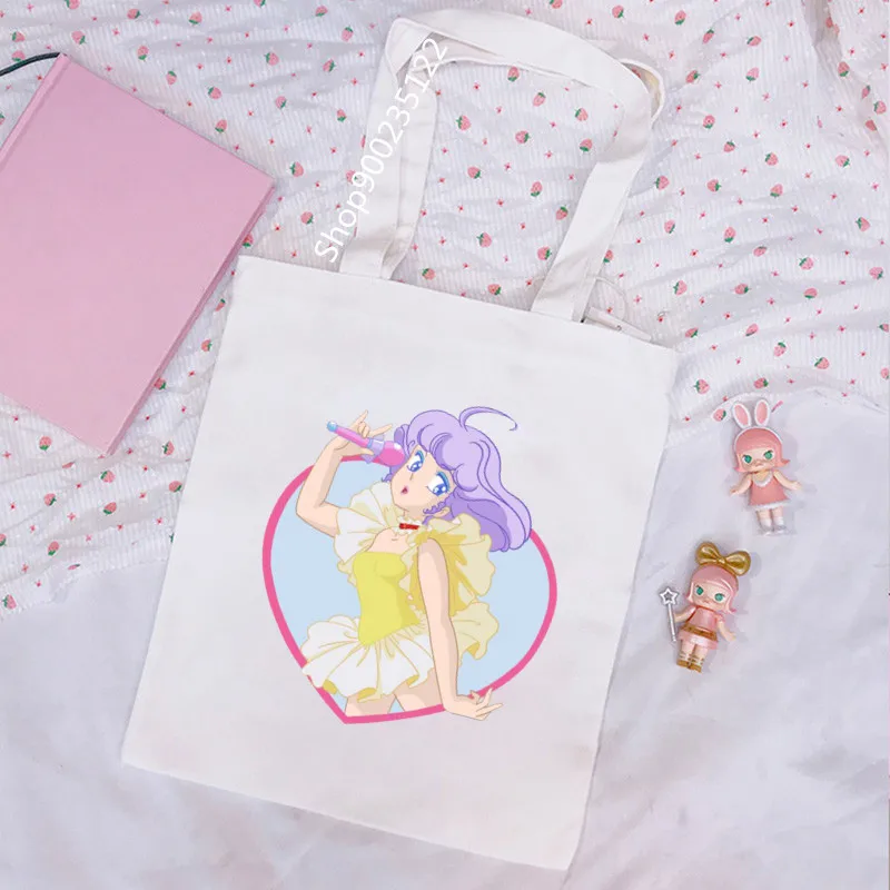 Sac fourre-tout en toile de coton pour femme, sac à soupe d'anime, sacs à main en tissu pour fille, sac à provisions décontracté, Kawaii Creamy Mami