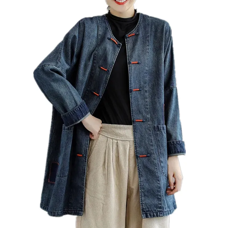 

Женская джинсовая куртка, весенне-осенняя винтажная Модная рубашка средней длины, джинсовая куртка, темпераментная Свободная Женская ковбойская куртка B236