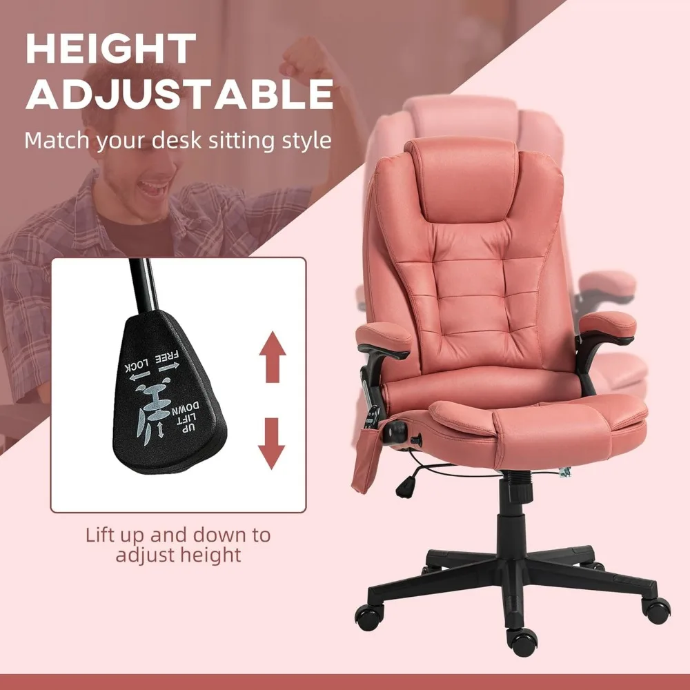 6 Point Vibrating Massage Office Chair with Heat, Microfiber High Back Executive Office Chair with Reclining Backrest. 5
