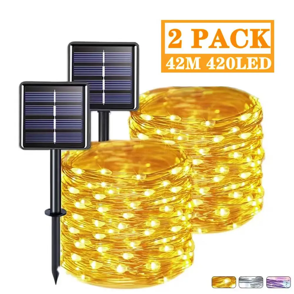 thumbnail image 2 of Guirnalda de luces LED solares para exteriores, 40 m, 10 m y 5 m, decoración navideña para el hogar, calle, fiesta, 2 of 5