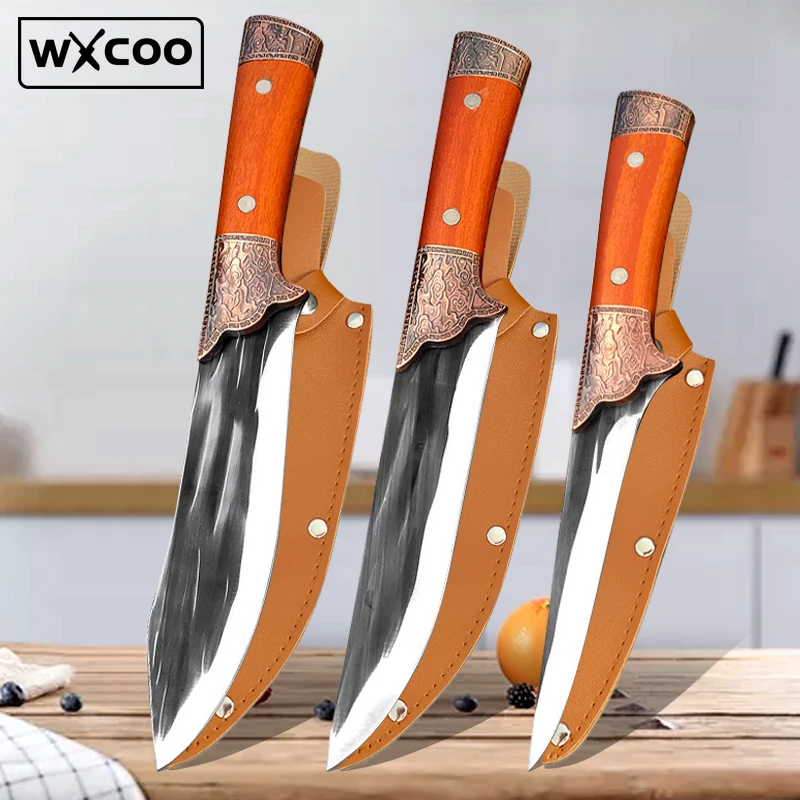 Kitchen Knife Meat Cleaver Professional Stainless Steel Chef Boning Knife Butcher Barbecue Non-slip Handles Sheath