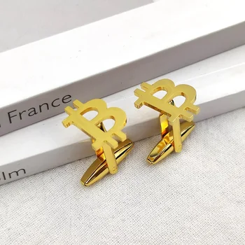 Bitcoin Stainless Steel Cufflinks for Men Personalized Business Shirt Cuff Links Buttons Fashion Jewelry Birthday Gift Wholesale