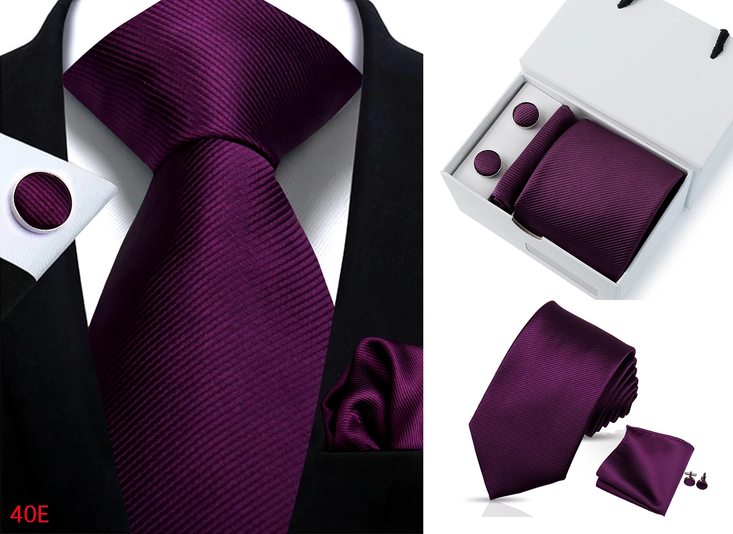 Neue männer Krawatte Hanky Manschettenknöpfe Set Mit Luxus Geschenk Box Einfarbig Krawatte Für Männer Anzug Hochzeit Business Party zubehör – Detail 21