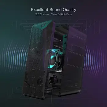 Redragon GS510 Waltz RGB Desktop Speakers, 2.0 Channel PC Computer Stereo Speaker with 4 Colorful LED Backlight Modes, Enhanced 3