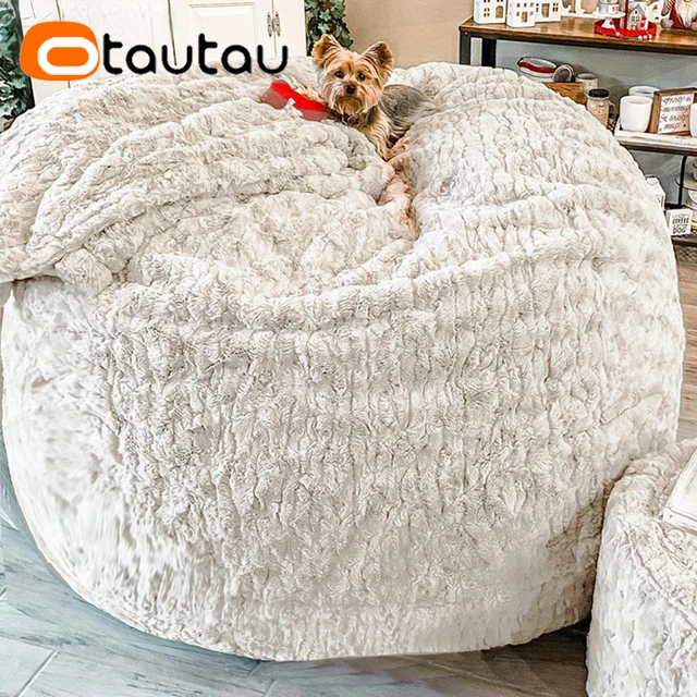 OTAUTAU 4/5ft Giant Fluffy Faux Bunny Fur Pouf Bean Bag Cover