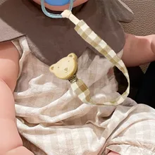 

Baby Pacifier Clips Cotton Check Cloth Cartoon Bear Toy Anti Lost Lanyard Clip Pacifier Chain Newborn Travel Accessories New Hot