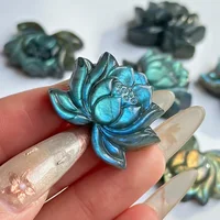 Pierre précieuse de Lotus Labradorite sculptée élégante, artisanat fait à la main, bijoux en cristal de roche, accessoire de bricolage pour la décoration de la maison, idéal pour les types, 1 pièce 1