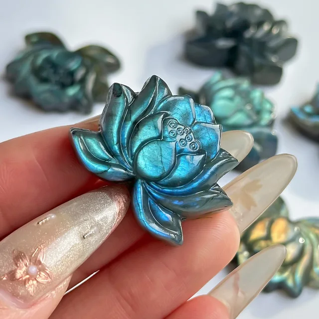 Pierre précieuse de Lotus Labradorite sculptée élégante, artisanat fait à la main, bijoux en cristal de roche, accessoire de bricolage pour la décoration de la maison, idéal pour les types, 1 pièce 1