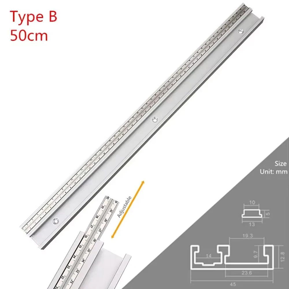 Adjustable Aluminum Alloy T-Track Limiter with Movable Scale for Woodworking Saw Table and Miter Workbench