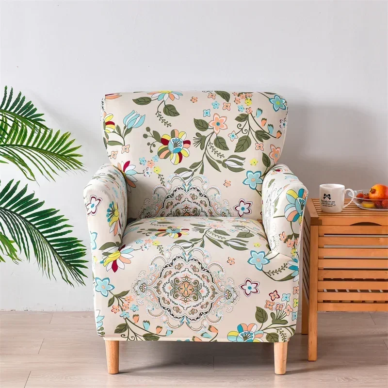 Stretch Club Chair Cover Pastoral Style Spandex Armchair Slipcovers Single Seat Sofa Covers for Study Room Bar Counter Hotel 3