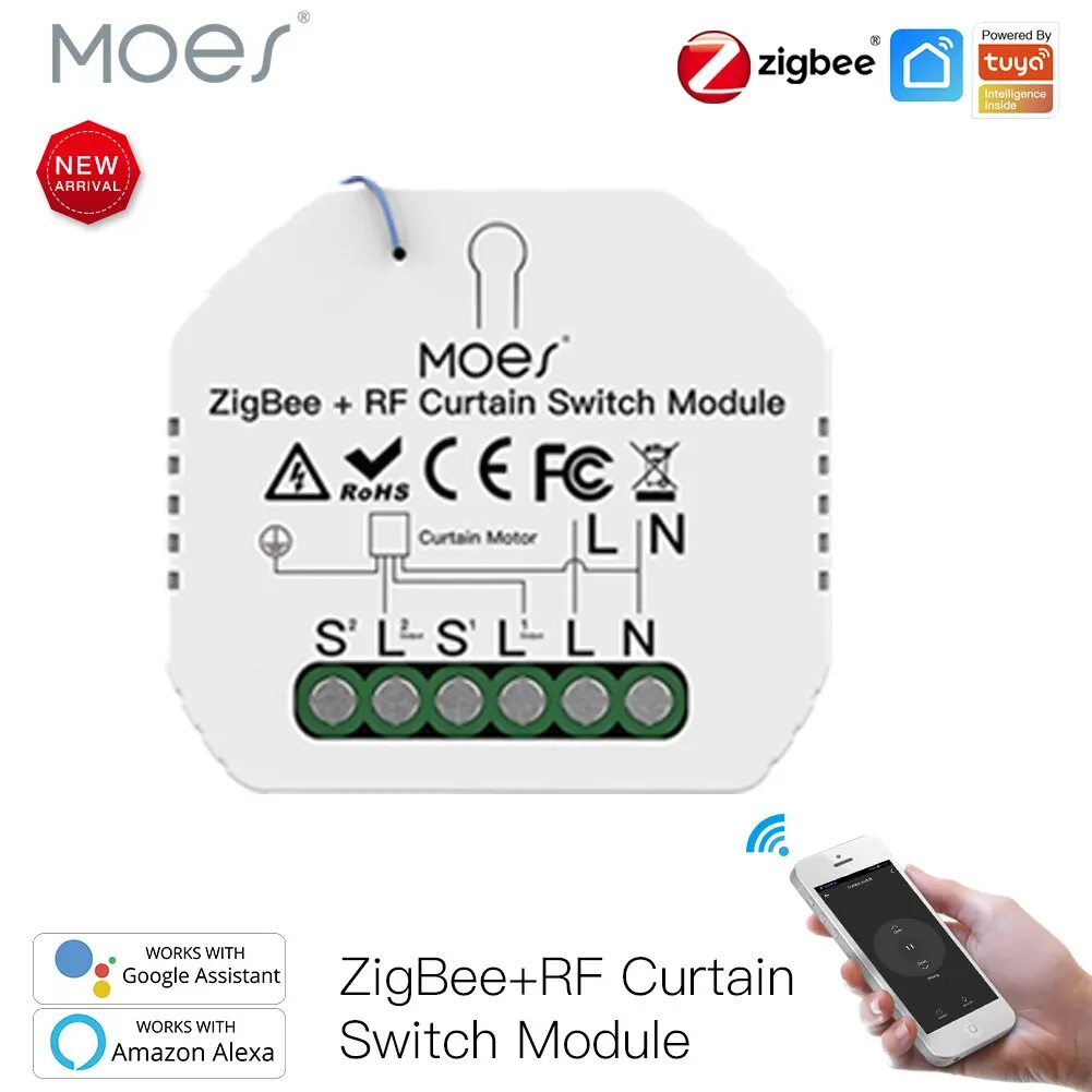 Moes ZigBee สมาร์ทโมดูลสวิตช์ม่าน RF433สำหรับมอเตอร์2mqtt Smart Life APP 1