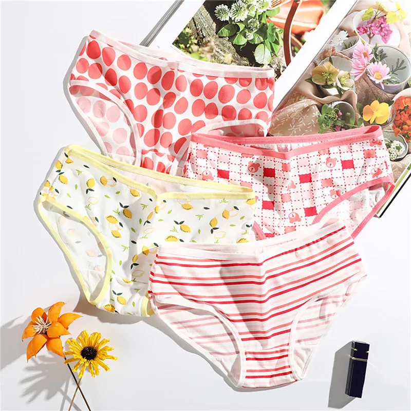 

4pcs/Lot Women'S Low Rise Panties Cute Print Soft And Comfortable Underpants Colorful Girl Female Underwear Seamless Briefs