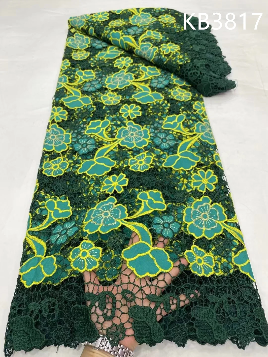 

Nigerian Guipure Cord Lace Fabric Latest Lace Fabric High Quality 2024 African Green Cord Cotton Lace Fabric for Sewing KB3817