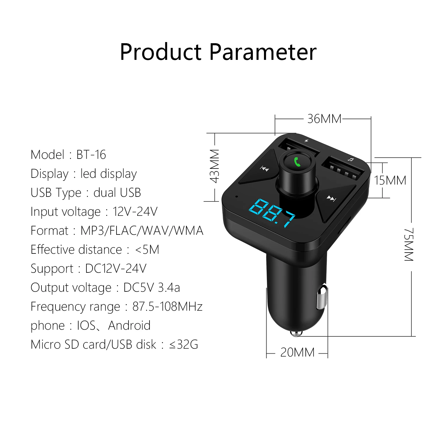 CAR Charge FM Transmitter Handsfree Car Bluetooth 5.0 MP3 Player Stereo FM Modul