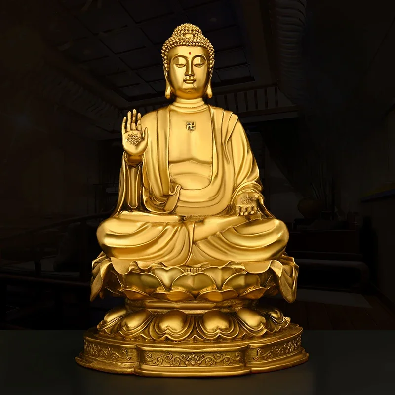 

Shakyamuni Buddha Pure Copper Feng Shui Ornament Golden Sculpture for Home Buddha Hall Lotus Sitting Position Copper