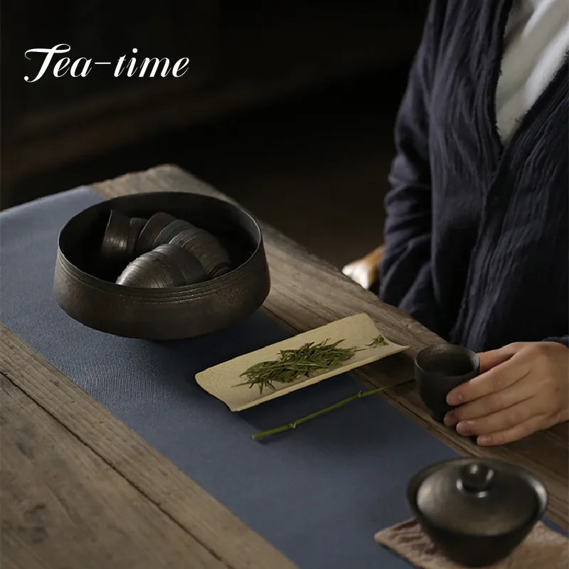Handmade Iron Glaze Ceramic Tea Wash Bowl Washing Cup Bowl Water Storage Tea Cup Container Chinese Jianshui Ceremony