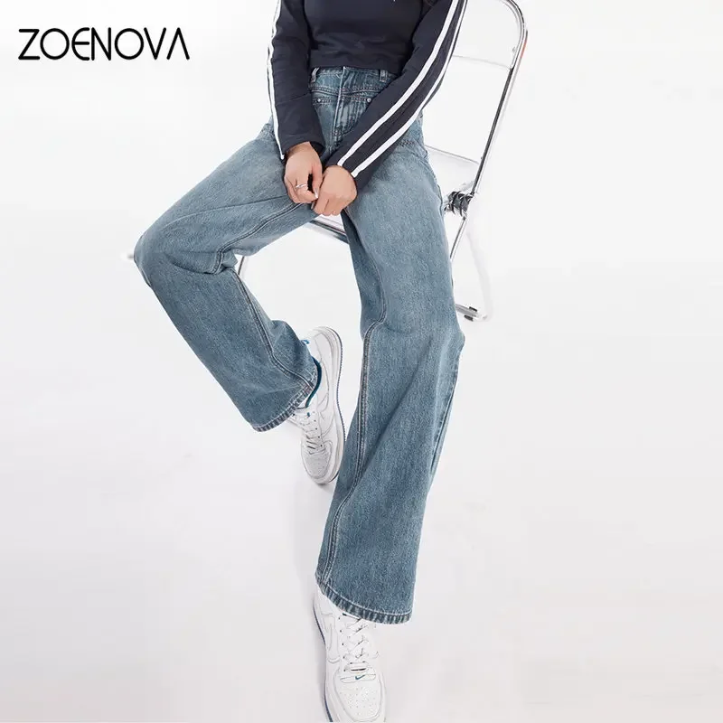 ZOENOVA Y2K 한국 스타일 여성 패션 바지, 루즈 하이 웨이스트 와이드 레그 팬츠, 빈티지 블루, 핫 걸 청바지