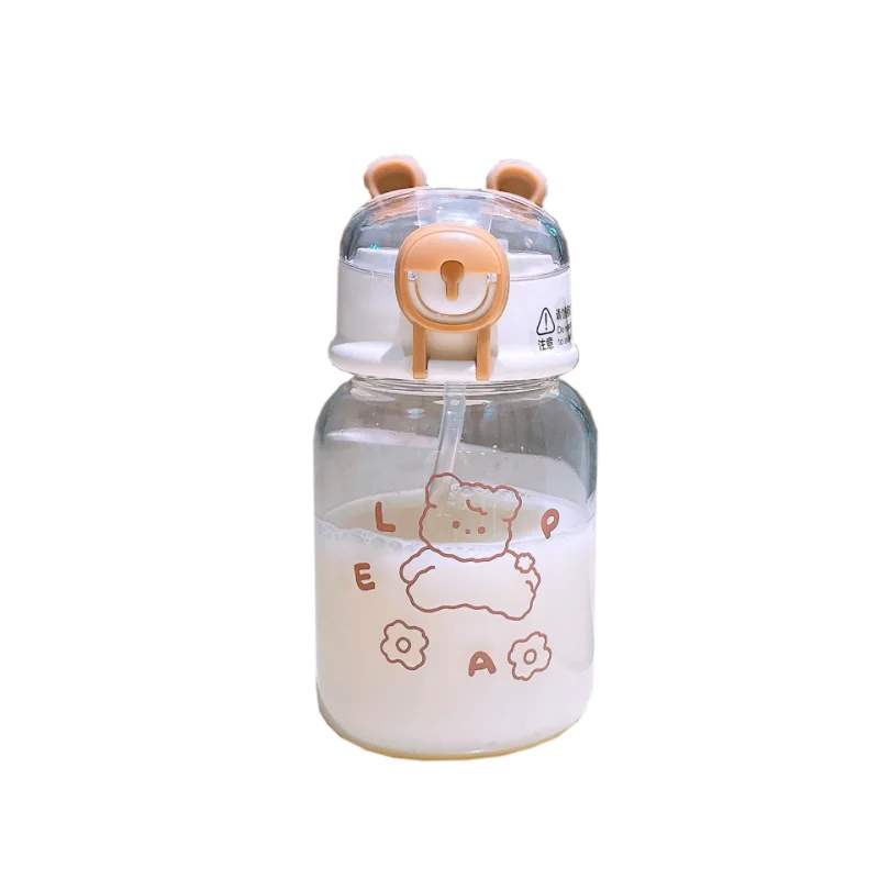 

Cartoon Glass, Cute Bear, High Beauty Straw Cup, Simple Pen Printing, Small Girl Student's Handy Cup Water Bottle for Kids