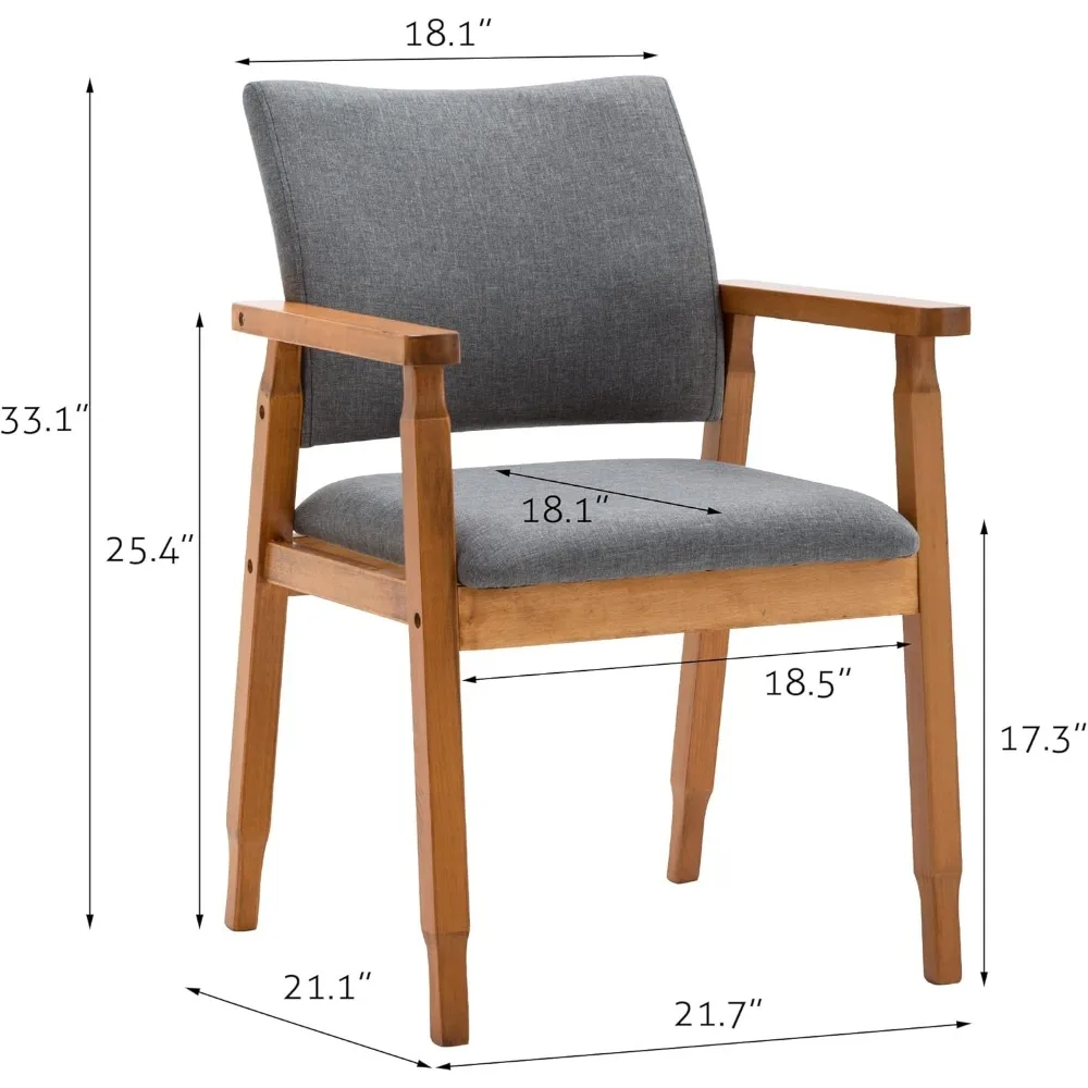 Mid Century Modern Walnut Dining Chairs Wood Arm Grey Fabric Kitchen Cafe Living Room Decor Furniture