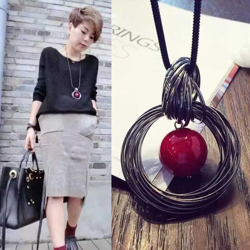 Women's Rope Long Angora Red Oval Exquisite Necklaces