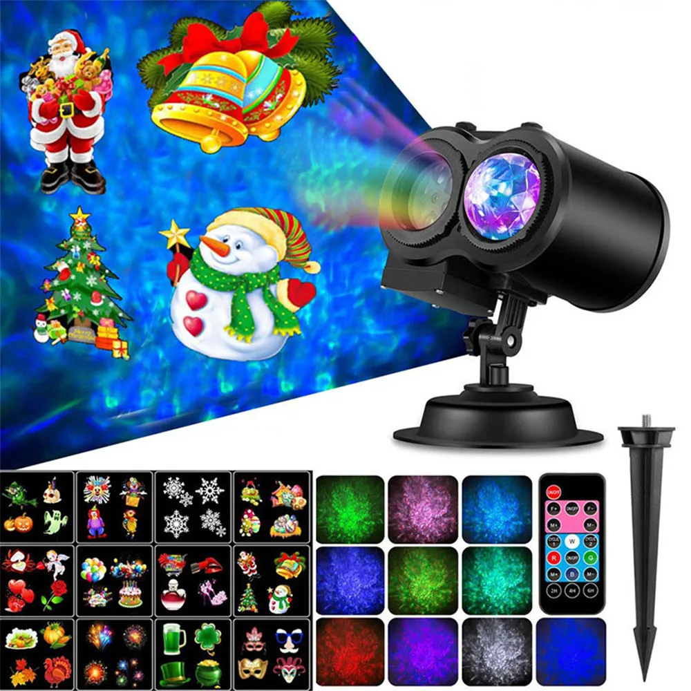 

Christmas LED Disco Lights 12/16 Pattern 10 Colorful Water Ripple Halloween Snowflake Film Projector Lamp 2IN1