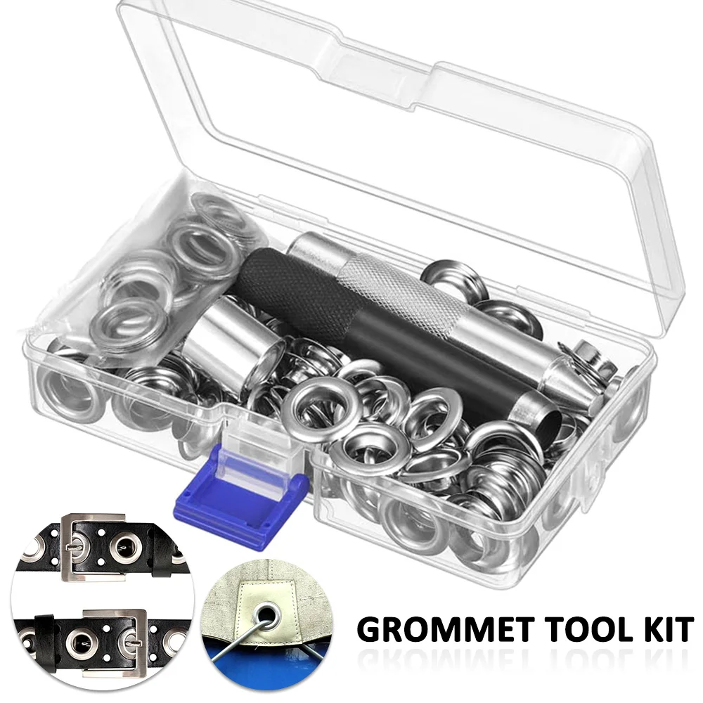 Grommet Tool Kit 100Set 1/2in Grommets Eyelets with Installation Tools & Storage Case for Clothes Curtain Bag Leather Crafts DIY