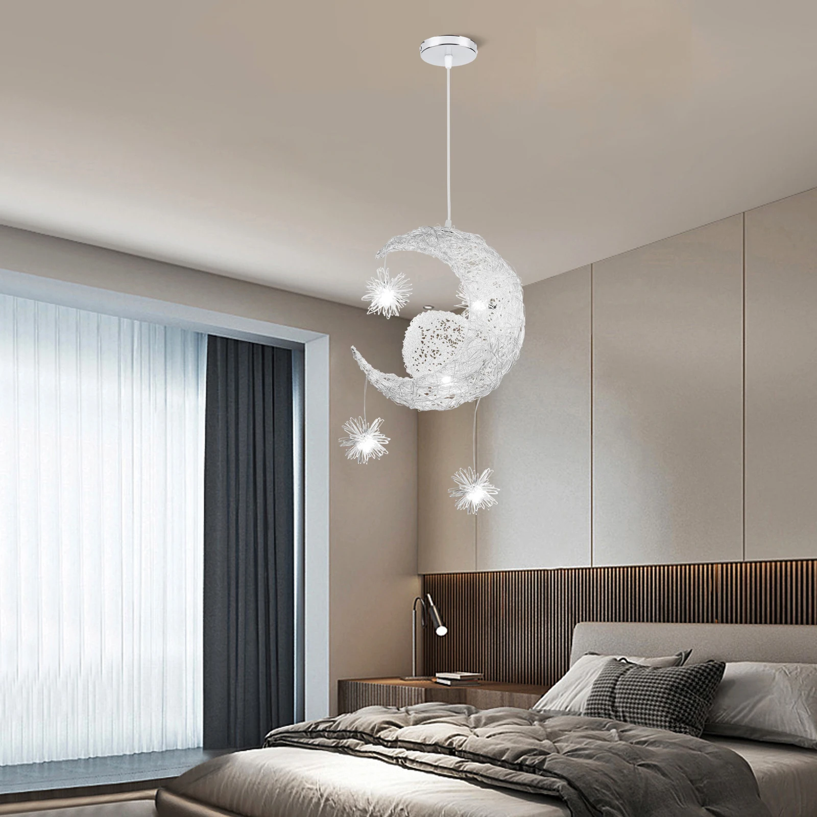 Modern Creative Pendant Light Moon Star Suspension Kids Bedroom Hanging Lamp Christmas Decorations For Home Fixture Lighting LED