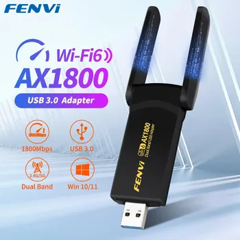 FENVI 듀얼 밴드 무선 와이파이 리시버 USB 3.0 동글 네트워크 카드, 노트북 PC Win 10/11, 1800Mbps 와이파이 6 USB 어댑터, 2.4G, 5Ghz 상품 이미지