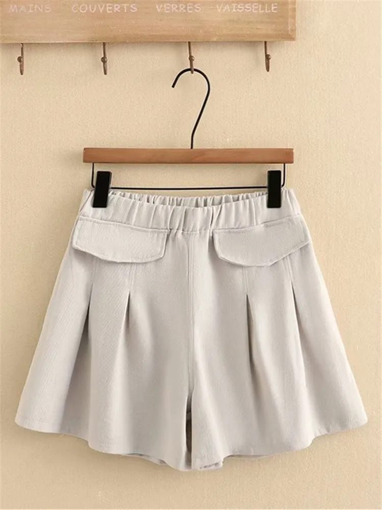 

Plus Size Women's Clothing Summer Elasticated Waist Shorts Loose-Fitting Trouser Legs Of The Leg Thin Non-Stretch Solid Shorts