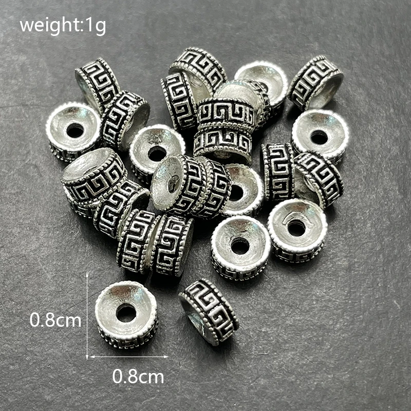 Distanziatore Tibetano A Forma Di Colonna Decorata Color Argento - Foto 6