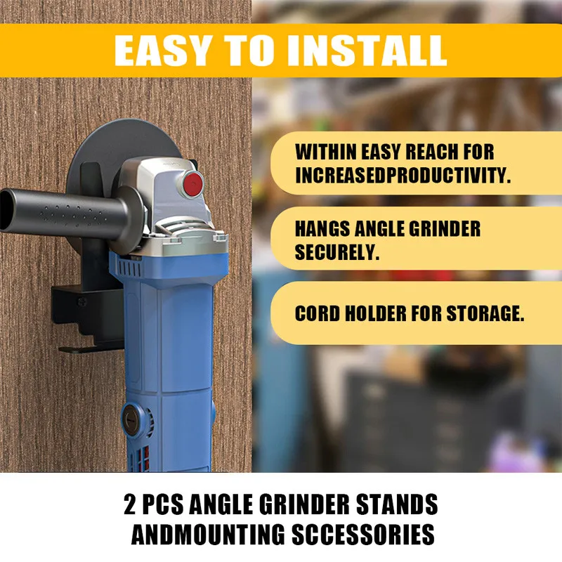 Angle Grinder Stand Holder Polisher Holder Storage Rack Wall-mount Bracket 2pcs for 5 inch Home Shop Workbench Hand Sander Tool