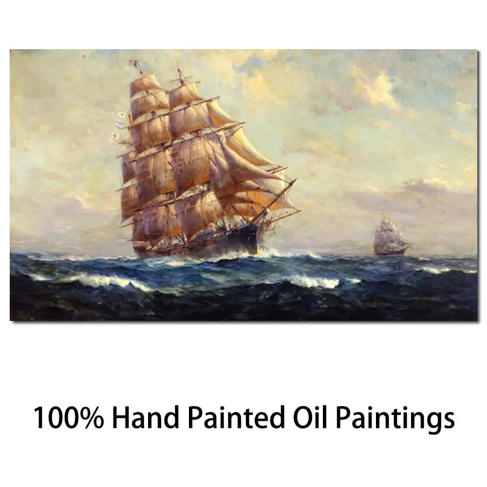 

High Quality Sailing Ship Canvas Artwork For Living Room Office Wall Decor Hand Painted Oil Modern Seascape Arts Large