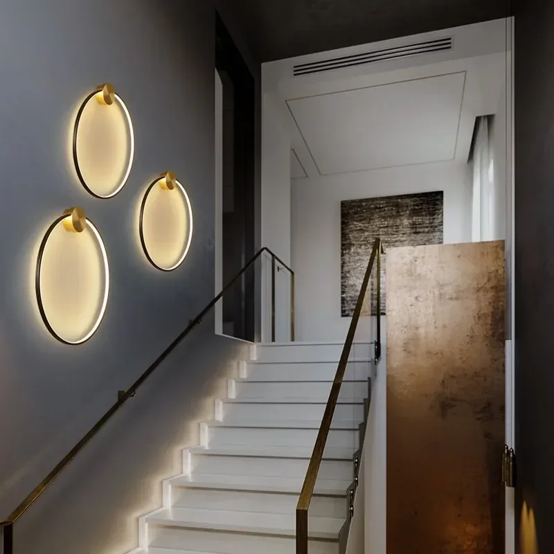 Brass Ring LED Wall Lights Home Art Deco Free Collocation Sconce for Parlor Dinning Room Bedside Stairs Nordic Round Lamp 2
