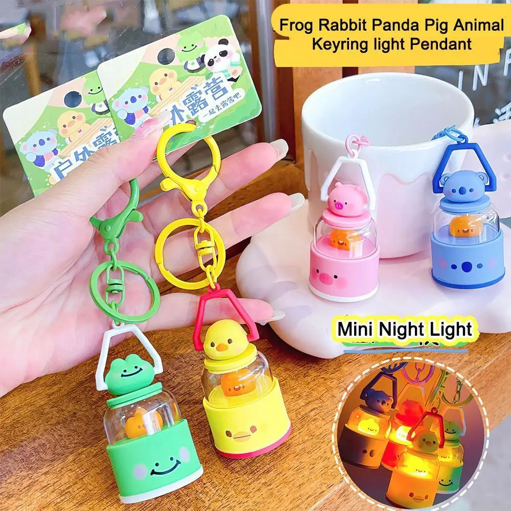 

Creative Frog Panda Pig Animal Key Chain With Night Light Keyring Bag Pendant Cartoon Luminous Pendant Mini Night Light