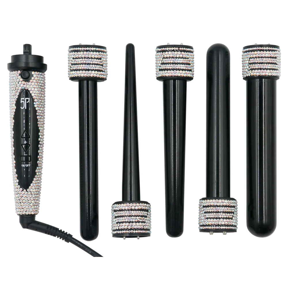 5 In 1 Curling Iron Wand Set 0.5 to 1.25 Inch Interchangeable Tourmaline Ceramic Barrels Temperature adjustment