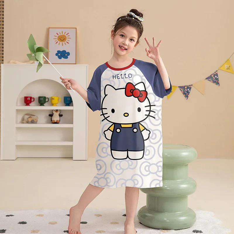 

Детская ночная рубашка Sanrios Hello Kitty Kuromi My Melody Cinnamoroll домашний костюм мультфильм, милая свободная Пижама, женский подарок