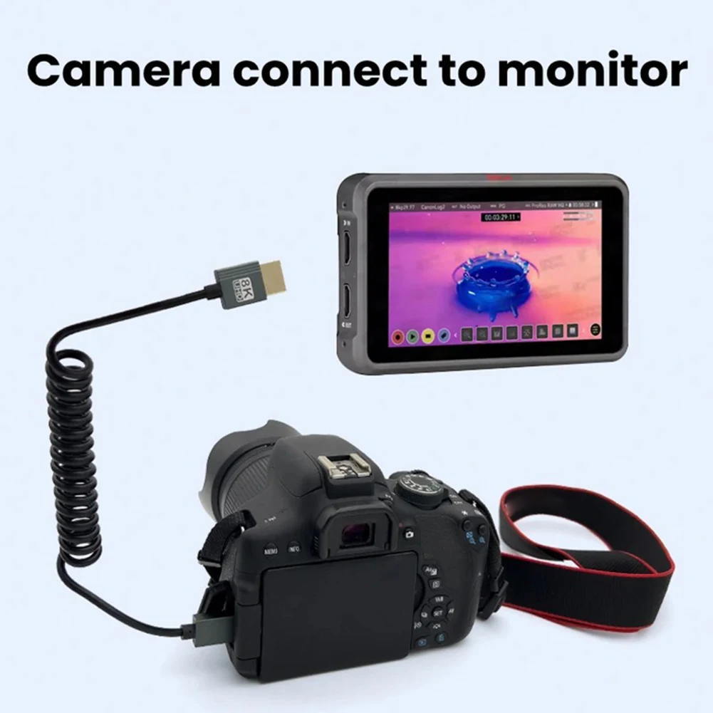 8K Ultra HD HDMI-Compatible To HDMI-Compatible Coiled Cable 48Gbps HDMI-Compatible 2.1 Cord 8K@60Hz 4K@120Hz Extension Converter