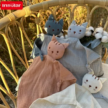 Soft Cotton Muslin Baby Bib Stuffed Cat Doll Newborn Appease Towel Security Blanket Baby Sleeping Cuddling Towel Facecloth 2