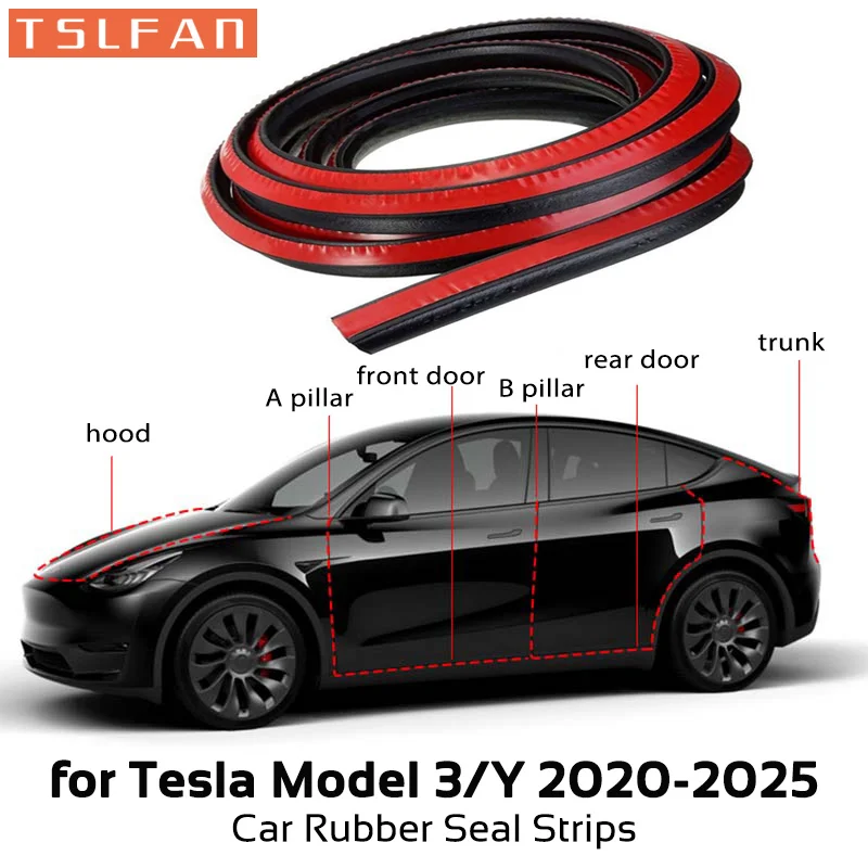 Auto Accessoires Voor Tesla Voor Model 3 Y Autodeur Rubberen Afdichting Strip Stickers Kits Geluidsisolatie Kofferbak Kap Ab Pijler Trim Afdichting Accessoires Auto Interieur (Kleur : For model 3 set
