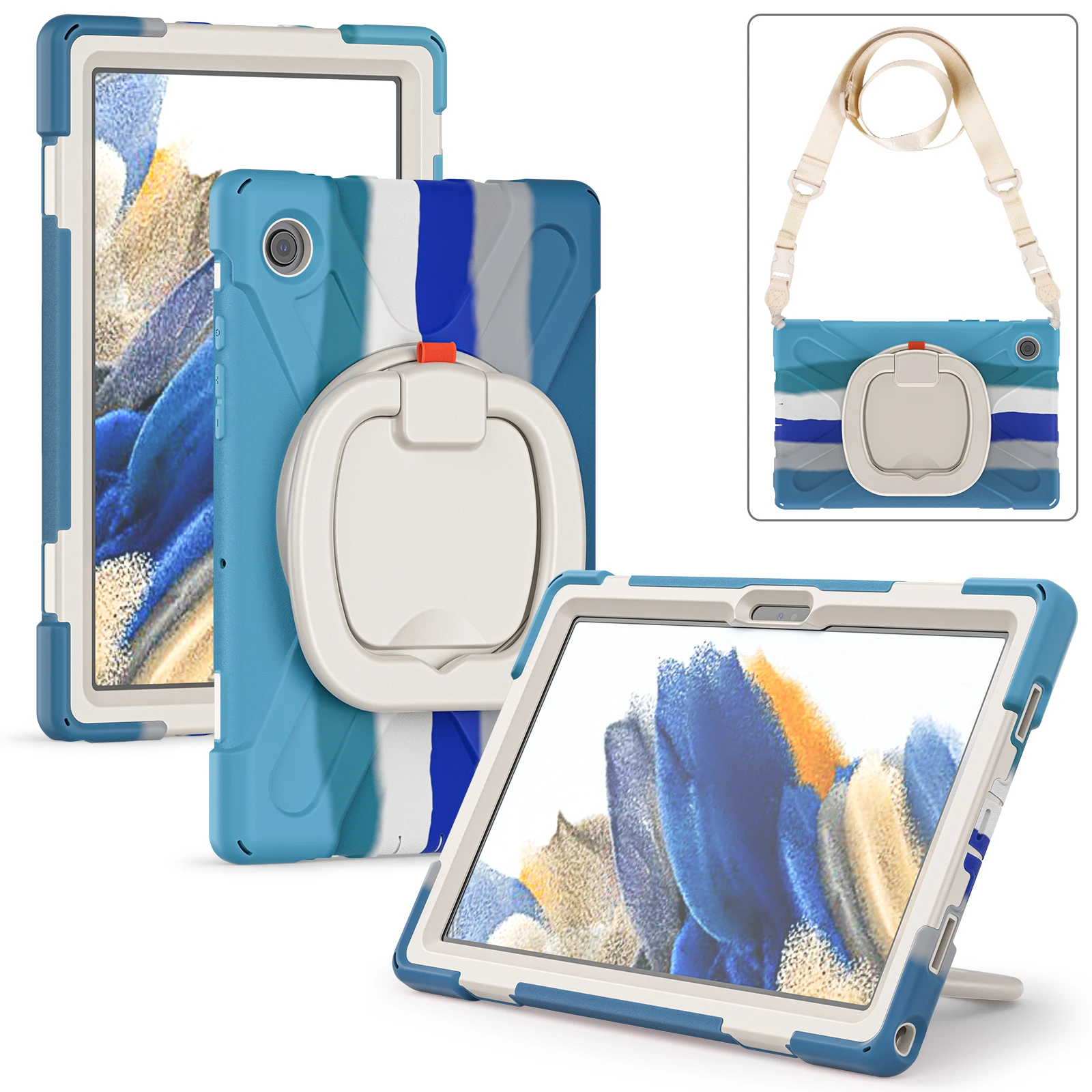 360 Rotation Hand Strap Case For Samsung Galaxy Tab A8 10.5 Sm-200 Sm-X205 X200 X205  Drop Silicone Kids Covers Tablet Stand