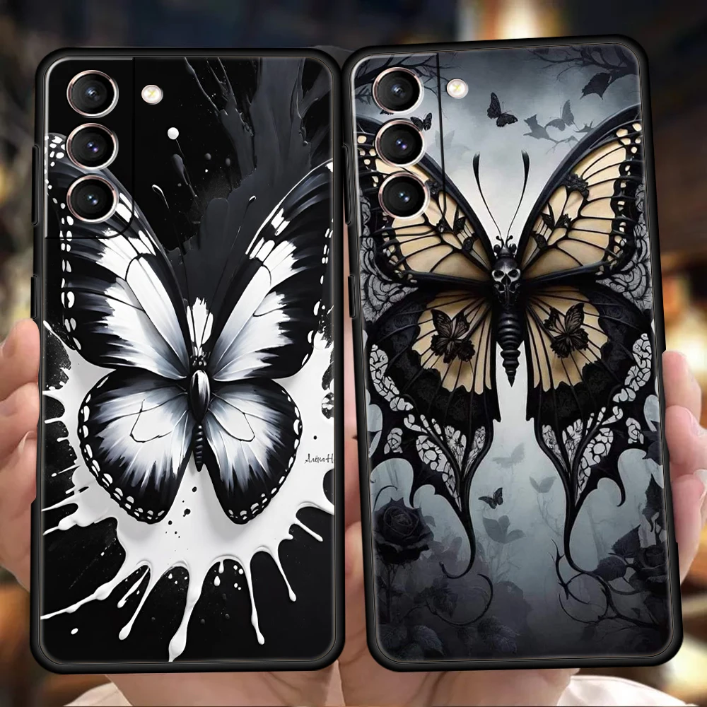 Elegant Black & White Butterfly Pattern Soft TPU Phone Case