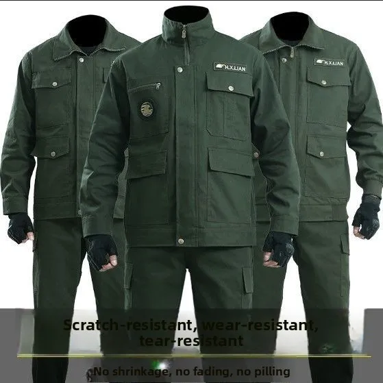 Men's Thiened Pure Cotton Workwear Set Camouflage Pants for Welding Auto Repairing Anti-Heat Wear Resistant Work orm