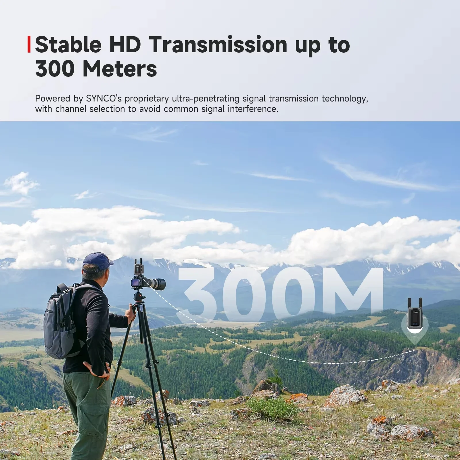 SYNCO Xvison HD Wireless Video Transmission System 1.47" Screen Ultra-Low 40ms Latency Stable HD Transmission up to 300 Meters