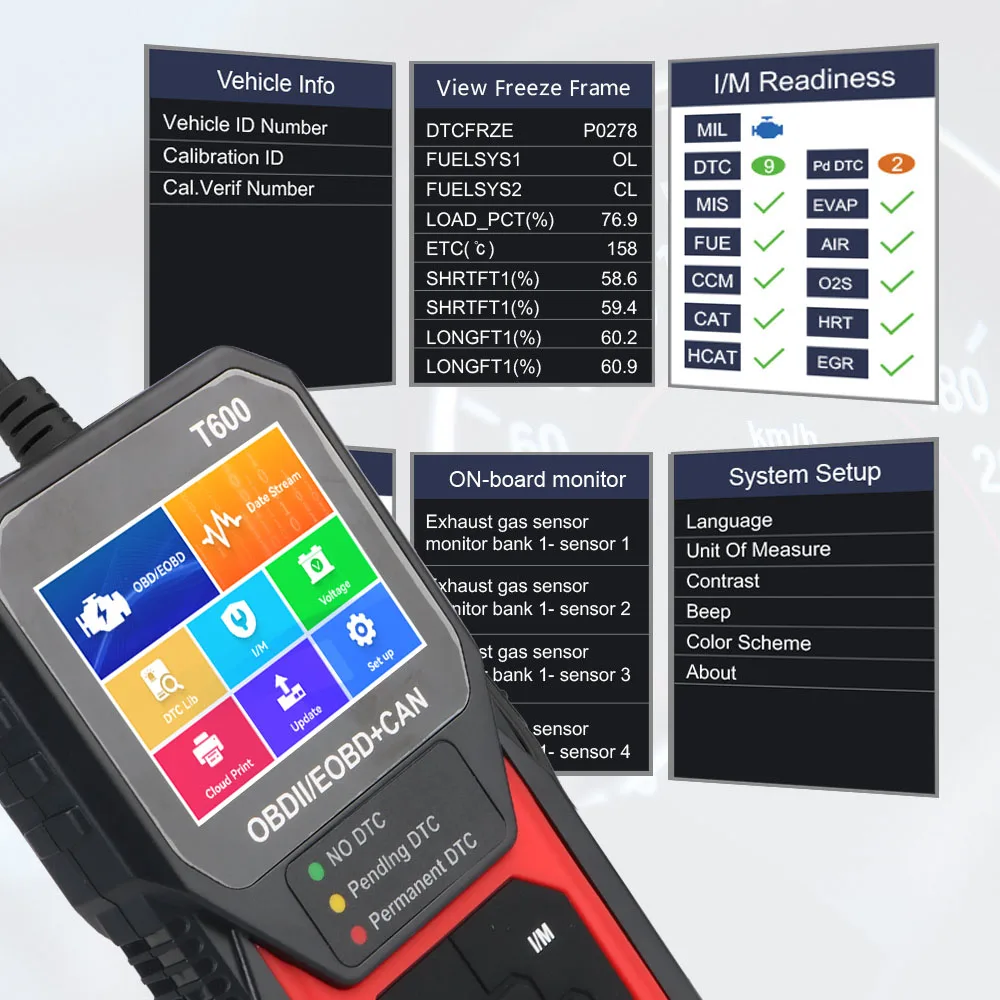 T600 Oxygen Sensor Test Car Diagnostic Tool OBD2 Scanner Professional Support Cloud Print Automotive DTC Lookup Code Reader 4