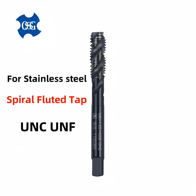 일본 OSG HSSE INOX 아메리칸 나선형 플루트 탭, UNC UNF1-64 2-56 3-48 4-40 8-32 3I16 10-24 1/4 5/16 스틸 나선형 뾰족한 탭, 1 개
