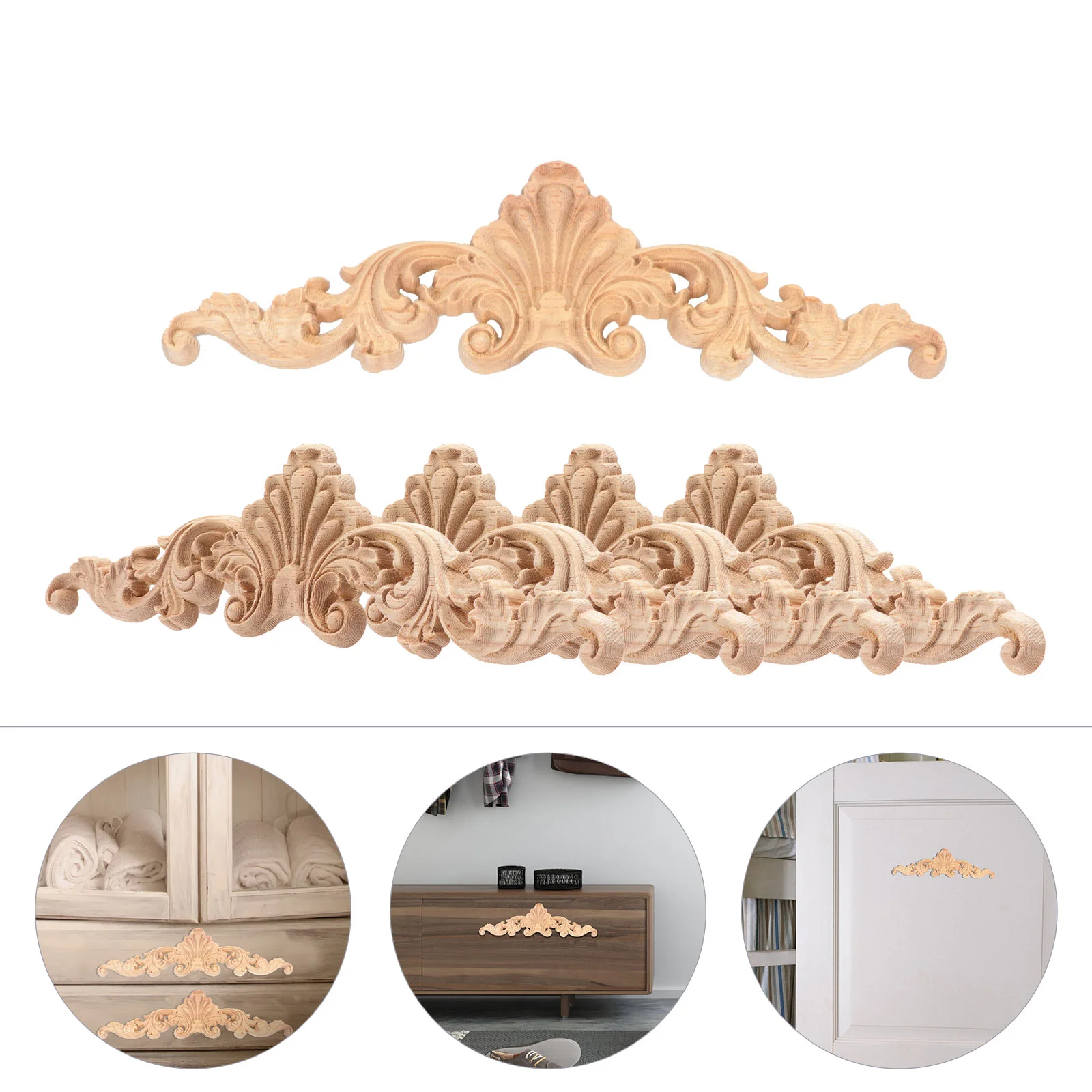 

6pcs Wood Carved Corner Wood European Style Unpainted Wood Furniture Onlay Applique Wood Carving Decal for Door Cabinet Home